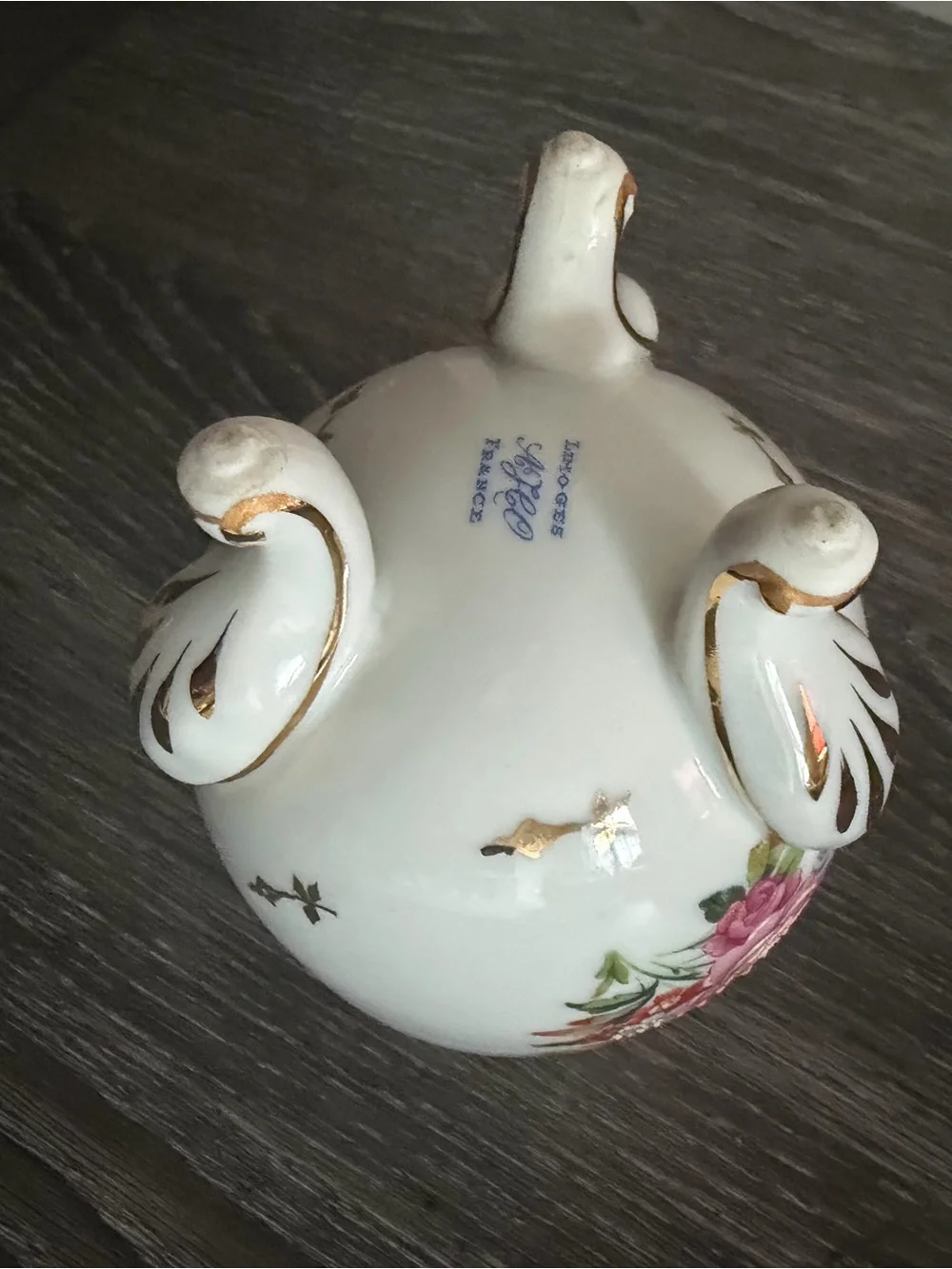 Vintage Limoges France Porcelain Floral Vase Cachepot Swan Feet Gold Trim